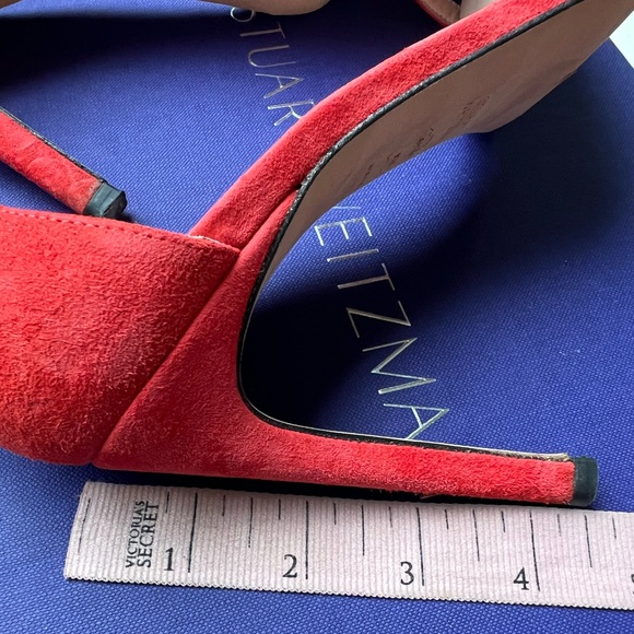 Stuart Weitzman Nudistsong Pimento Suede Strappy Stilettos Size 7 Woman’s - Picture 5 of 9